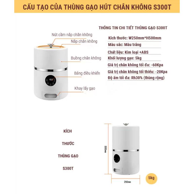 Kích thước hình ảnh thùng gạo thông minh chân không Eurogold S300T Kích thước hình ảnh thùng gạo thông minh chân không Eurogold S300T