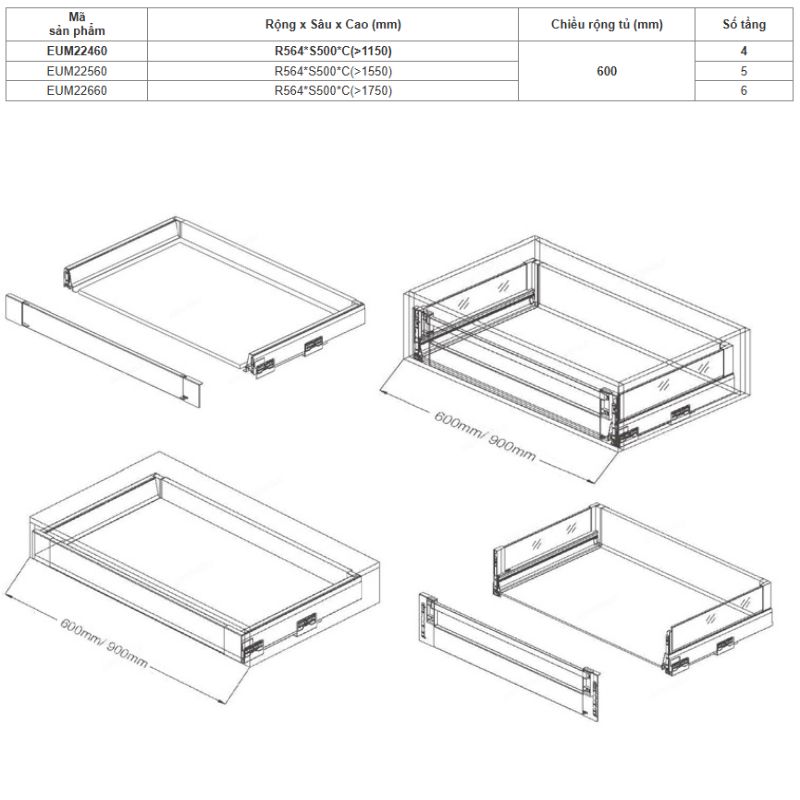 Kích thước tủ kho ngăn kéo độc lập Eurogold EUM22660 AI Kích thước tủ kho ngăn kéo độc lập Eurogold EUM22660 AI