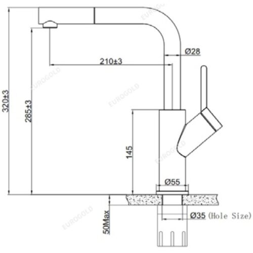 Vòi rửa bát nóng lạnh Eurogold EUF120BR 3 Kích thước vòi rửa bát nóng lạnh Eurogold EUF120BR