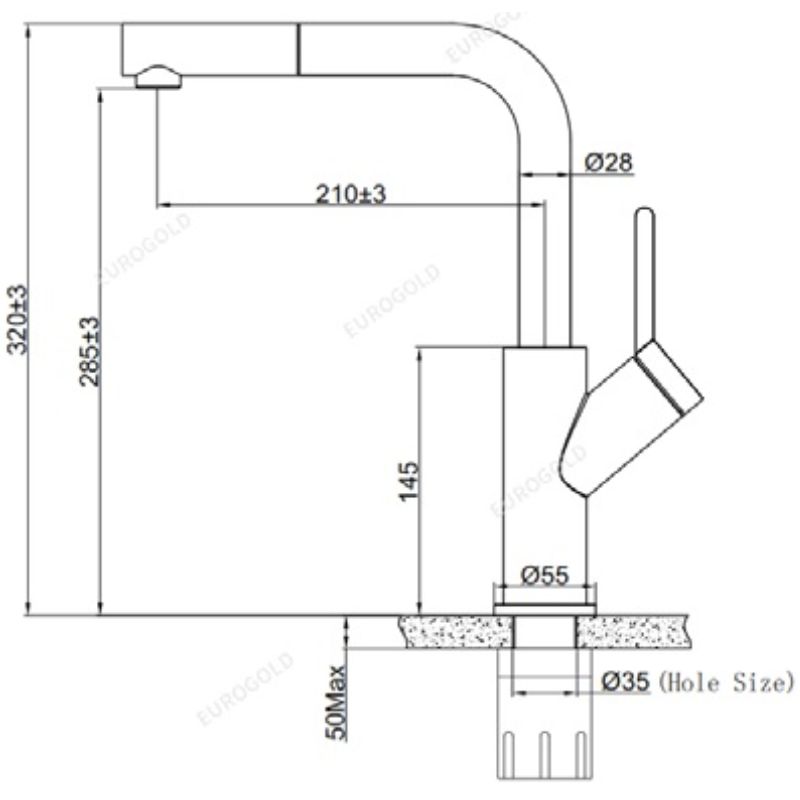 Kích thước vòi rửa bát nóng lạnh Eurogold EUF120BR Kích thước vòi rửa bát nóng lạnh Eurogold EUF120BR