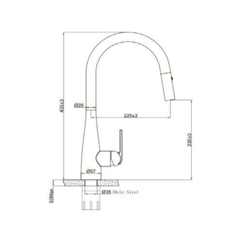Vòi rửa bát nóng lạnh Eurogold EUF219DR có dây rút 3 Kích thước vòi rửa bát nóng lạnh Eurogold EUF219DR có dây rút