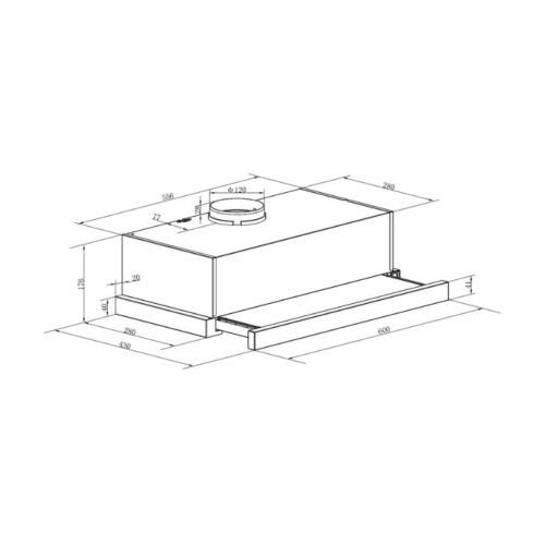 Máy hút mùi âm tủ Binova BI-26-GT-06 3 Kích thước máy hút mùi âm tủ Binova BI-26-GT-06