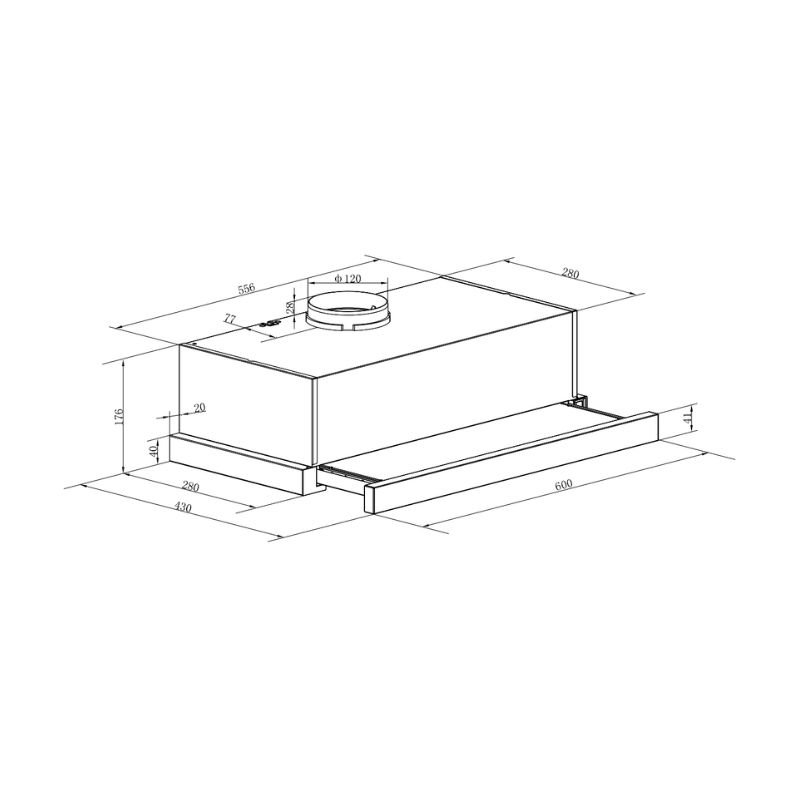 Kích thước máy hút mùi âm tủ Binova BI-26-GT-06 Kích thước máy hút mùi âm tủ Binova BI-26-GT-06