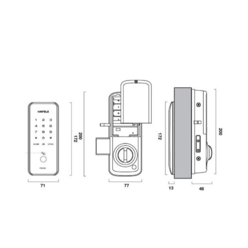 Khóa điện tử Hafele Digital door lock ER5100 with batt 912.20.224 3 Kich thuoc khoa dien tu hafele digital door lock er5100 with batt 912 20 224