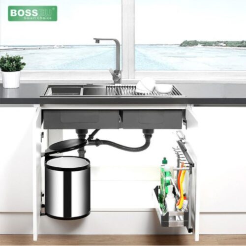 Thùng rác tròn gắn cánh tủ bếp BossEU BS108R 5 anh thuc te thung rac tron gan canh tu bep bs108r
