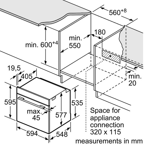 Lò nướng Bosch HRA512ES0 10 Kích thước Lò nướng Bosch HRA512ES0