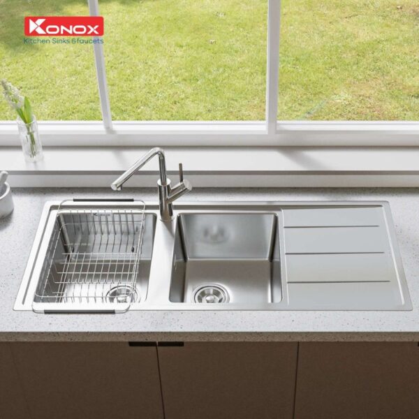 Ảnh chậu rửa bát inox 2 hố Konox Beta 1160 Bàn Phải Ảnh chậu rửa bát inox 2 hố Konox Beta 1160 Bàn Phải