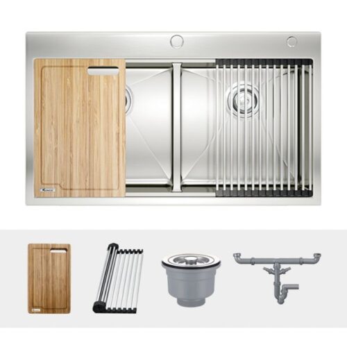 Chậu rửa bát inox 2 hố Konox KN8850TD 3 Ảnh chậu rửa bát inox 2 hố Konox KN8850TD