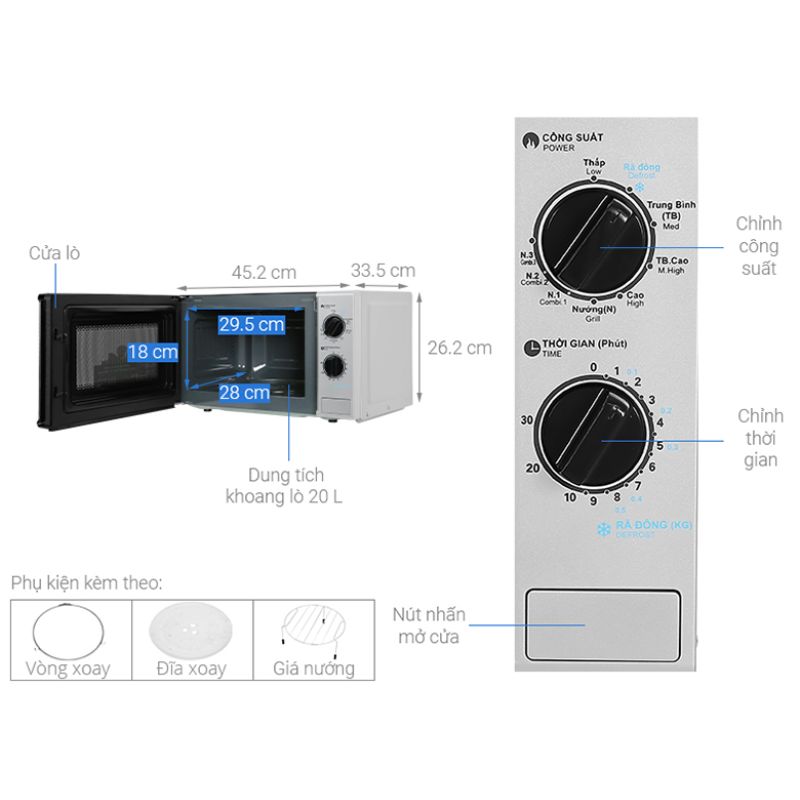 Chi tiết lò vi sóng mini 20L Sharp R-G225VN-BK Chi tiết lò vi sóng mini 20L Sharp R-G225VN-BK
