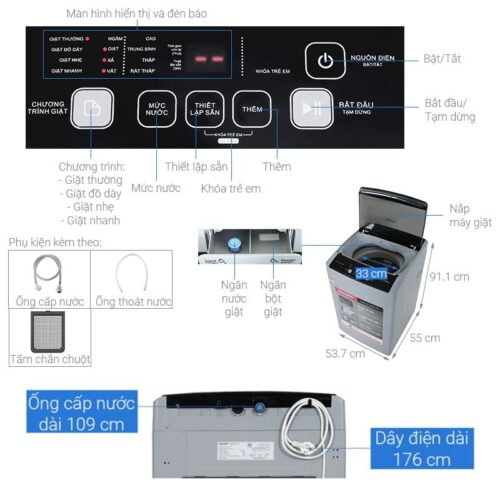Máy giặt Sharp 7.5kg ES-Y75HV-S cửa trên 3 Chi tiết máy giặt Sharp 7.5kg ES-Y75HV-S cửa trên