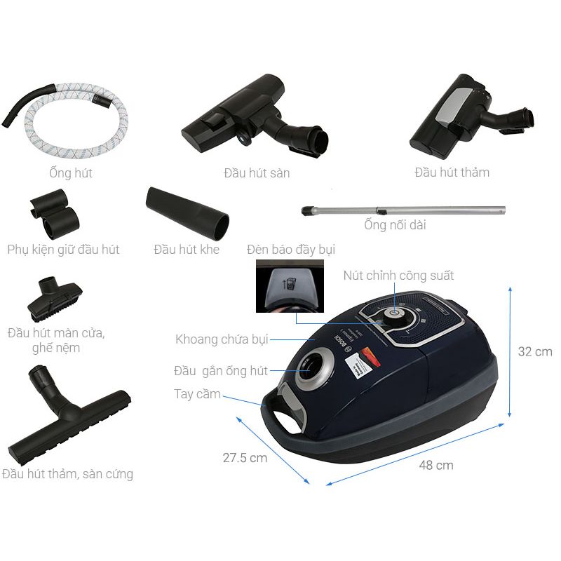 Chi tiết máy hút bụi dạng hộp Bosch HMH.BGL72294 Chi tiết máy hút bụi dạng hộp Bosch HMH.BGL72294