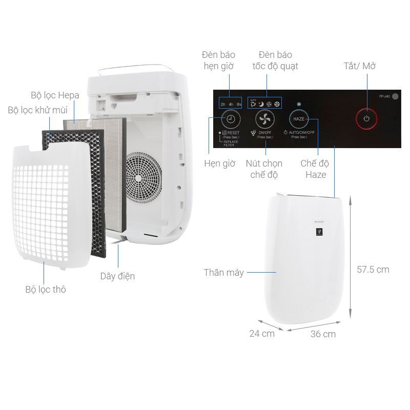 Chi tiết máy tạo ion và lọc khí Sharp FP-J40E-W Chi tiết máy tạo ion và lọc khí Sharp FP-J40E-W