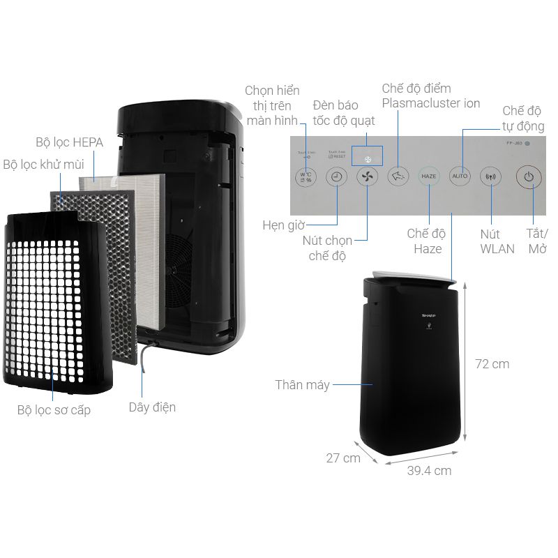 Chi tiết máy tạo ion và lọc khí Sharp FP-J80EV-H Chi tiết máy tạo ion và lọc khí Sharp FP-J80EV-H