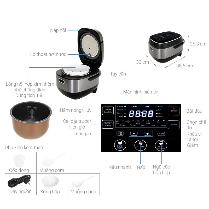 Chi tiết nồi cơm điện cao tần 1.8L Sharp KS-IH191V-BK Chi tiết nồi cơm điện cao tần 1.8L Sharp KS-IH191V-BK