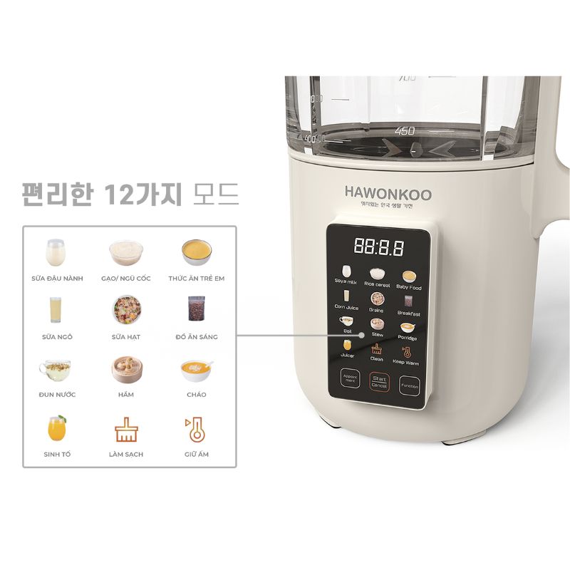 Chức năng máy làm sữa hạt Hawonkoo SMH-121 Chức năng máy làm sữa hạt Hawonkoo SMH-121