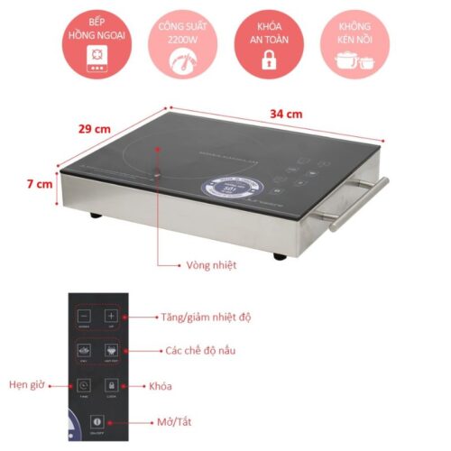 Bếp hồng ngoại đơn Junger ASC-86 di động 5 Kích thước bếp hồng ngoại đơn Junger ASC-86 di động