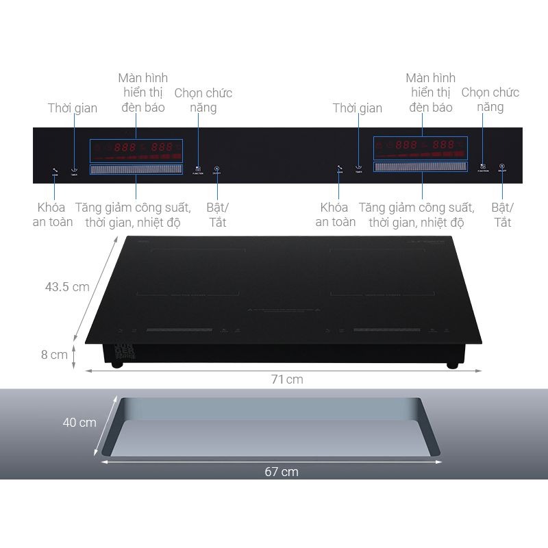 Kích thước bếp từ đôi Junger CEJ-202-II lắp âm Kích thước bếp từ đôi Junger CEJ-202-II lắp âm