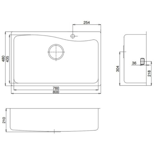 Chậu rửa bát 1 hố Kluger KF8131FS-S80 5 Kích thước chậu rửa bát 1 hố Kluger KF8131FS-S80