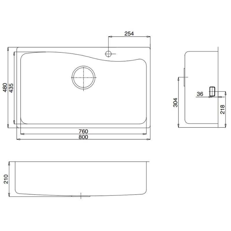 Kích thước chậu rửa bát 1 hố Kluger KF8131FS-S80 Kích thước chậu rửa bát 1 hố Kluger KF8131FS-S80