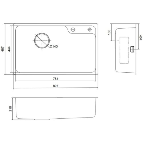 Chậu rửa bát 1 hố Kluger KF8171FS-S80 5 Kích thước chậu rửa bát 1 hố Kluger KF8171FS-S80