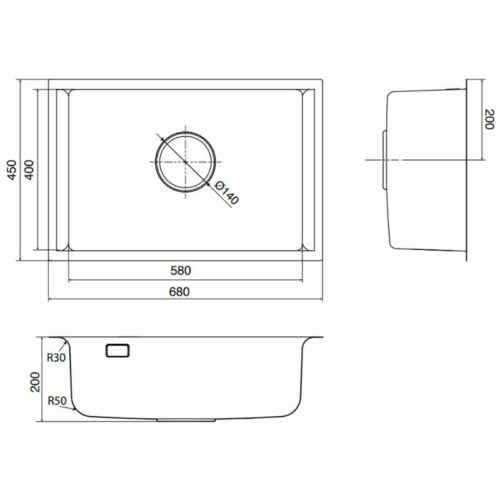 Chậu rửa bát 1 hố Kluger KU8121B-S68 5 Kích thước chậu rửa bát 1 hố Kluger KU8121B-S68