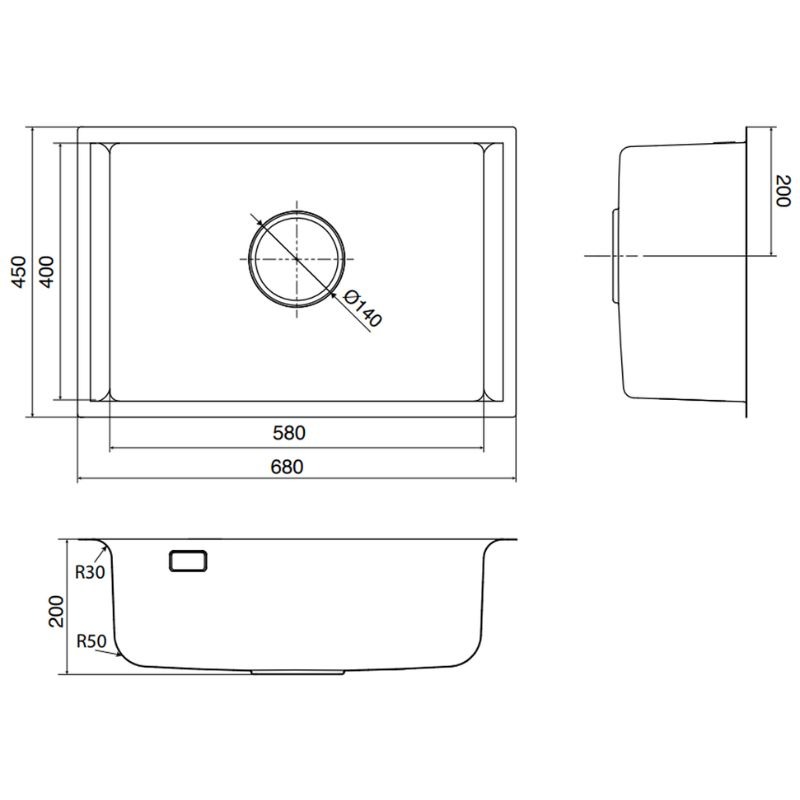 Kích thước chậu rửa bát 1 hố Kluger KU8121S-S68 Kích thước chậu rửa bát 1 hố Kluger KU8121S-S68