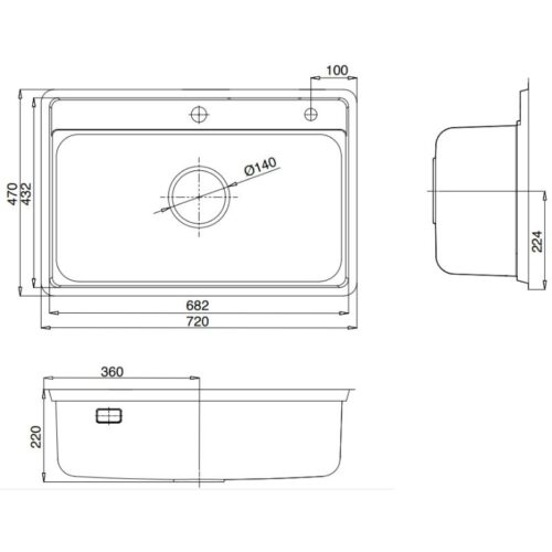Chậu rửa bát 1 hố Kluger KW8101FS-S72 5 Kích thước chậu rửa bát 1 hố Kluger KW8101FS-S72