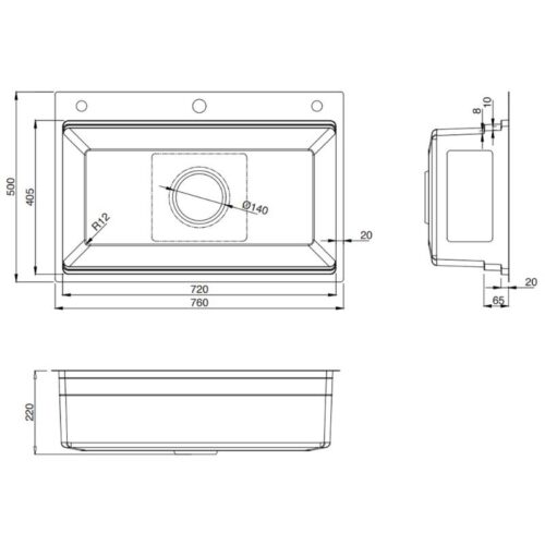 Chậu rửa bát 1 hố Kluger KWF8161FB-S76 Plus 5 Kích thước chậu rửa bát 1 hố Kluger KWF8161FB-S76 Plus
