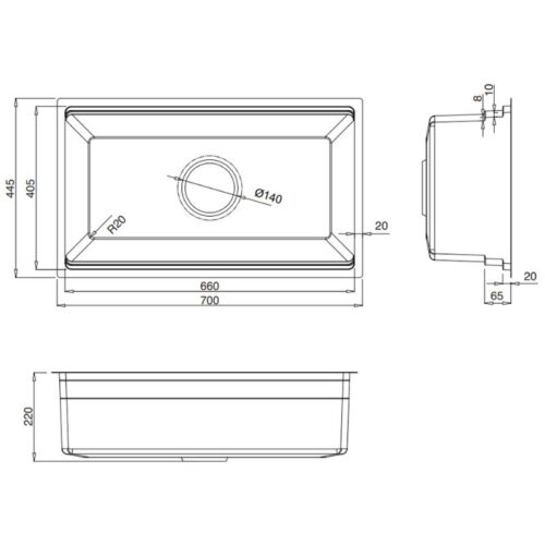 Chậu rửa bát 1 hố Kluger KWU8161FB-S70 5 Kích thước chậu rửa bát 1 hố Kluger KWU8161FB-S70