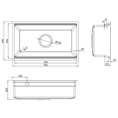 Chậu rửa bát 1 hố Kluger KWU8161FS-S76 Plus 5 Kích thước chậu rửa bát 1 hố Kluger KWU8161FS-S76 Plus