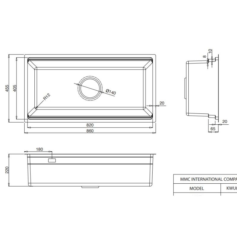 Kích thước chậu rửa bát 1 hố Kluger KWU8161FS-S86 Kích thước chậu rửa bát 1 hố Kluger KWU8161FS-S86