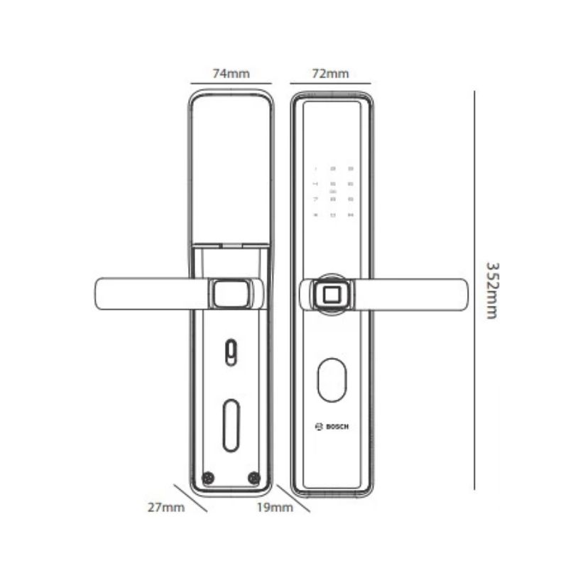 Kích thước khóa cửa vân tay Bosch ID30 EU Black Kích thước khóa cửa vân tay Bosch ID30 EU Black