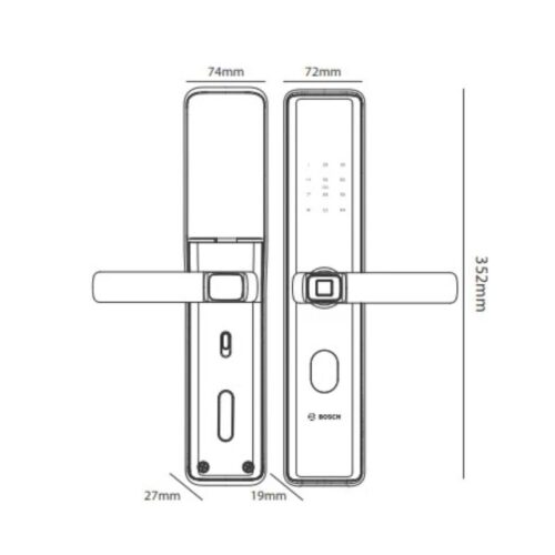 Khóa cửa vân tay Bosch ID30 EU Gray 4 Kích thước khóa cửa vân tay Bosch ID30 EU Gray