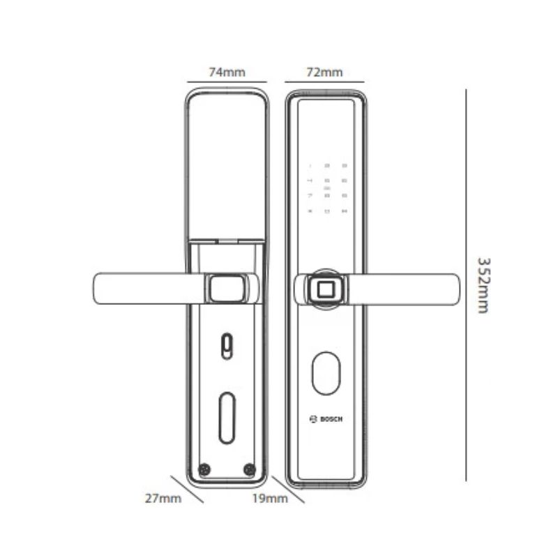 Kích thước khóa cửa vân tay Bosch ID30 EU Gray Kích thước khóa cửa vân tay Bosch ID30 EU Gray