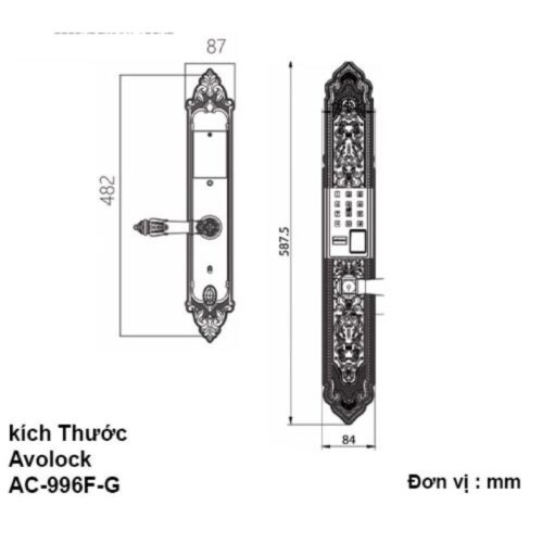 Khóa thông minh Avolock AC-996F-G 3 Kích thước khóa thông minh Avolock AC-996F-G