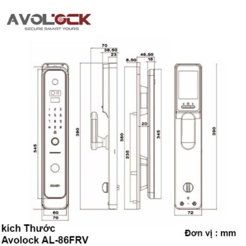 Khóa cửa thông minh Avolock AL-86FRV-G 3 Kích thước khóa cửa thông minh Avolock AL-86FRV-G