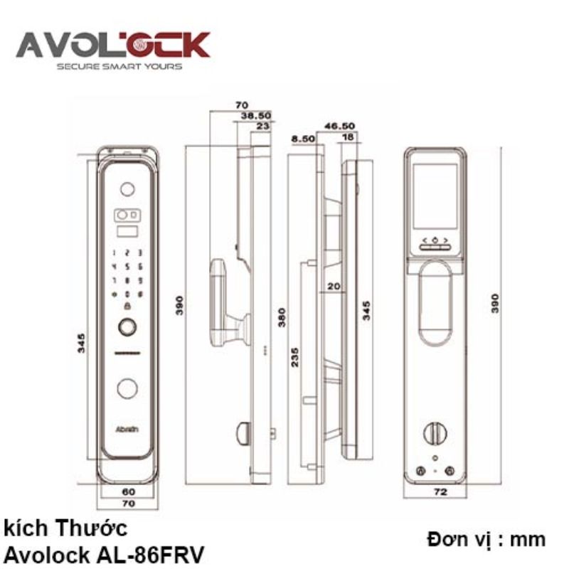 Kích thước khóa cửa thông minh Avolock AL-86FRV-G Kích thước khóa cửa thông minh Avolock AL-86FRV-G