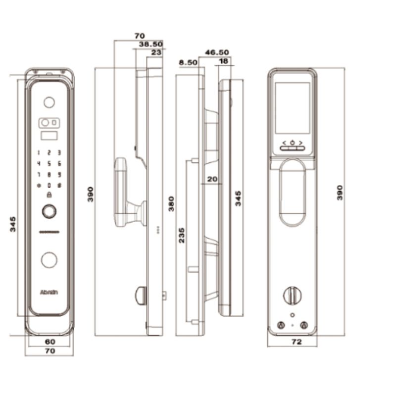 Kích thước khóa cửa điện tử Avolock AV-69-G Kích thước khóa cửa điện tử Avolock AV-69-G