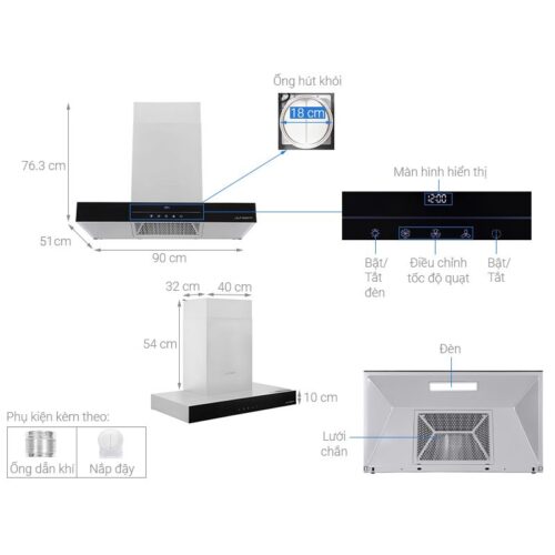 Máy hút mùi âm tủ Junger H-90 4 Kích thước máy hút mùi âm tủ Junger H-90
