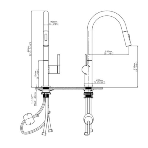 Vòi rửa bát nóng lạnh Kluger KLF0003C có dây rút 5 Kích thước vòi rửa bát nóng lạnh Kluger KLF0003C có dây rút