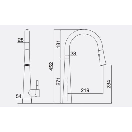 Vòi rửa bát nóng lạnh Kluger KLF0009C có dây rút 5 Kích thước vòi rửa bát nóng lạnh Kluger KLF0009C có dây rút