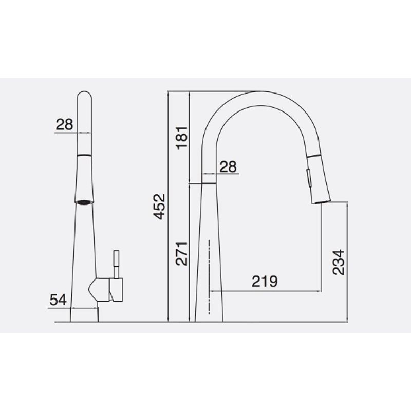Kích thước vòi rửa bát nóng lạnh Kluger KLF0009S có dây rút Kích thước vòi rửa bát nóng lạnh Kluger KLF0009S có dây rút
