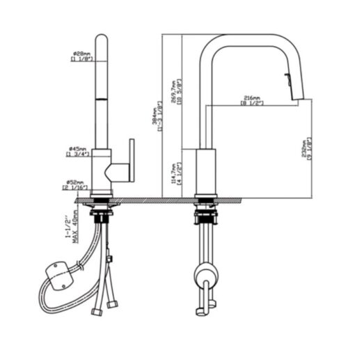 Vòi rửa bát nóng lạnh Kluger KLF0015C có dây rút 5 Kích thước vòi rửa bát nóng lạnh Kluger KLF0015C có dây rút