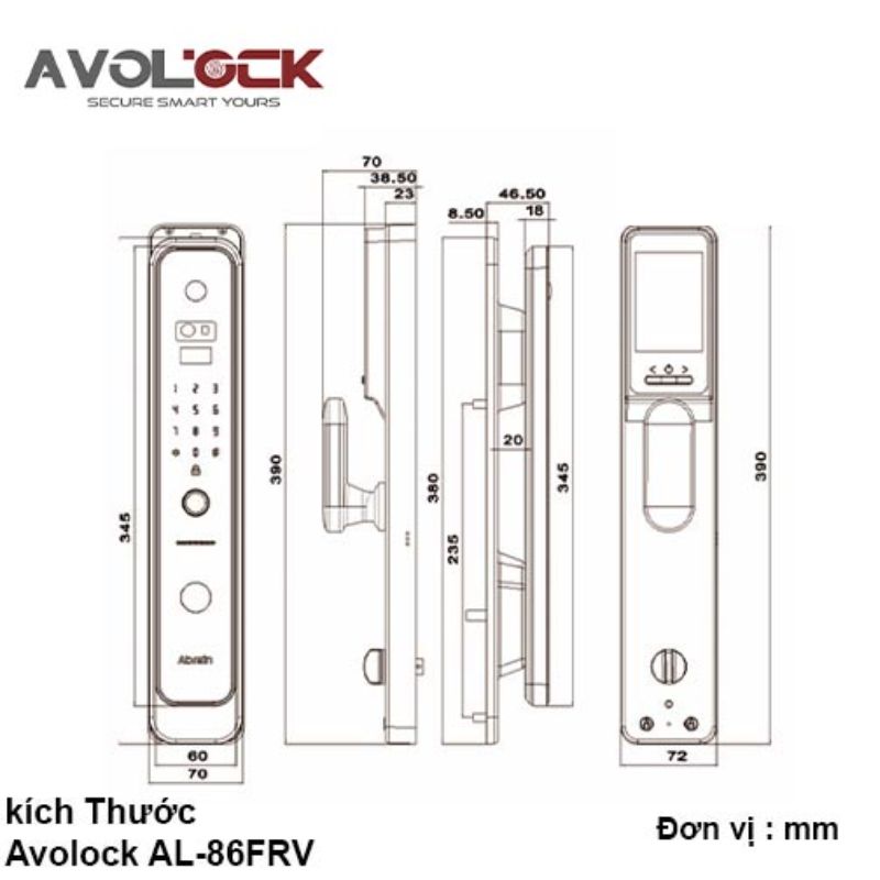 Kích thước khóa cửa thông minh Avolock AL-86FRV-IN Kích thước khóa cửa thông minh Avolock AL-86FRV-IN