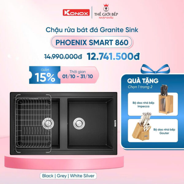 Khuyến mãi chậu rửa bát Konox Granite Sink Phoenix Smart 860 Black Khuyến mãi chậu rửa bát Konox Granite Sink Phoenix Smart 860 Black