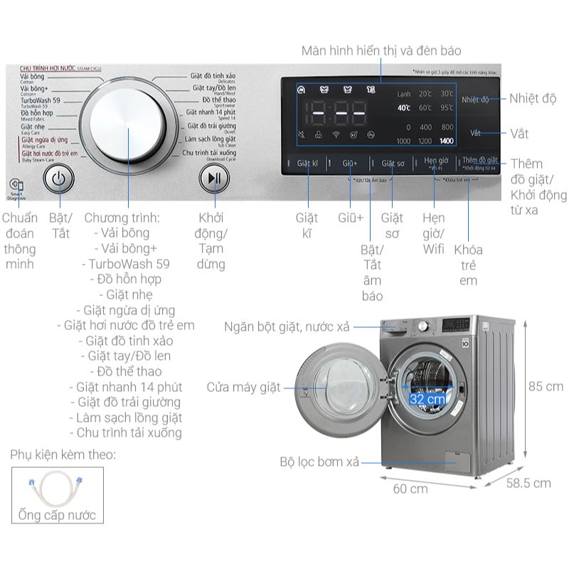 Thông số máy giặt LG 10 kg FV1410S4P ABWPEVN Thông số máy giặt LG 10 kg FV1410S4P ABWPEVN