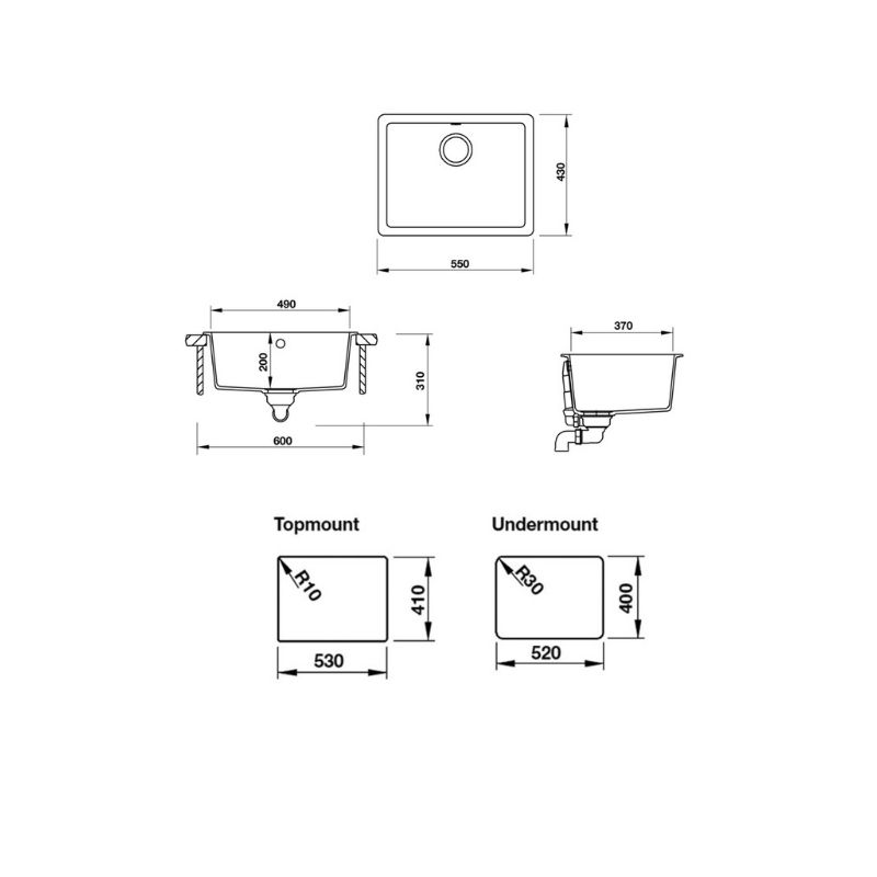 Chậu rửa bát Hafele HS19-GEN1S60 570.35.430 6 Kích thước chậu Rửa Đá HS19-GEN1S60 Hafele 570.35.430
