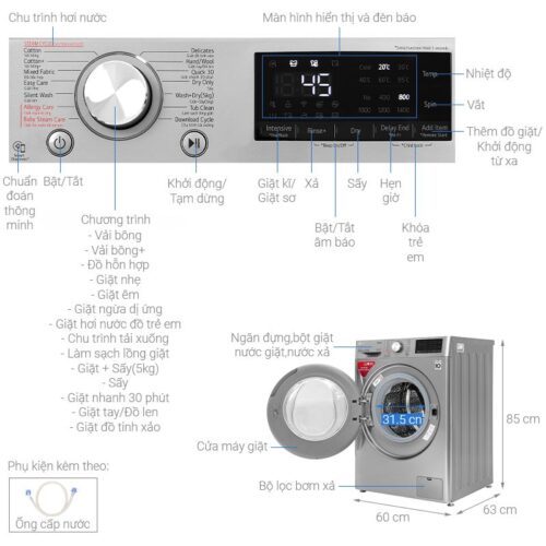 Máy giặt sấy LG giặt 9 kg – sấy 5 kg FV1409G4V 7 Chi tiết máy giặt sấy LG giặt 9 kg – sấy 5 kg FV1409G4V