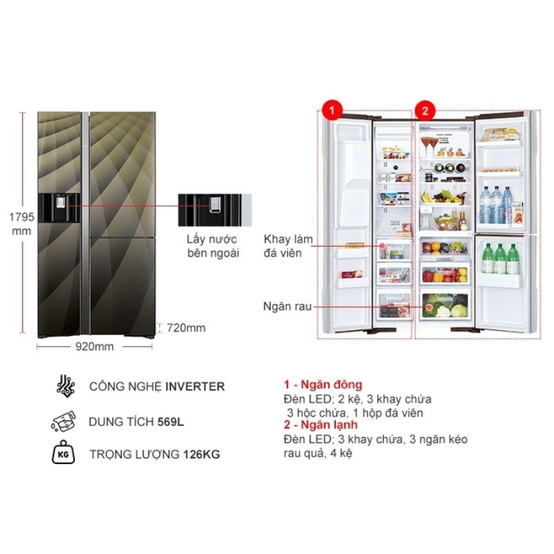 Chi tiết tủ lạnh 3 cánh side by side 569 lít Hitachi FM800XAGGV9X DIA Chi tiết tủ lạnh 3 cánh side by side 569 lít Hitachi FM800XAGGV9X DIA