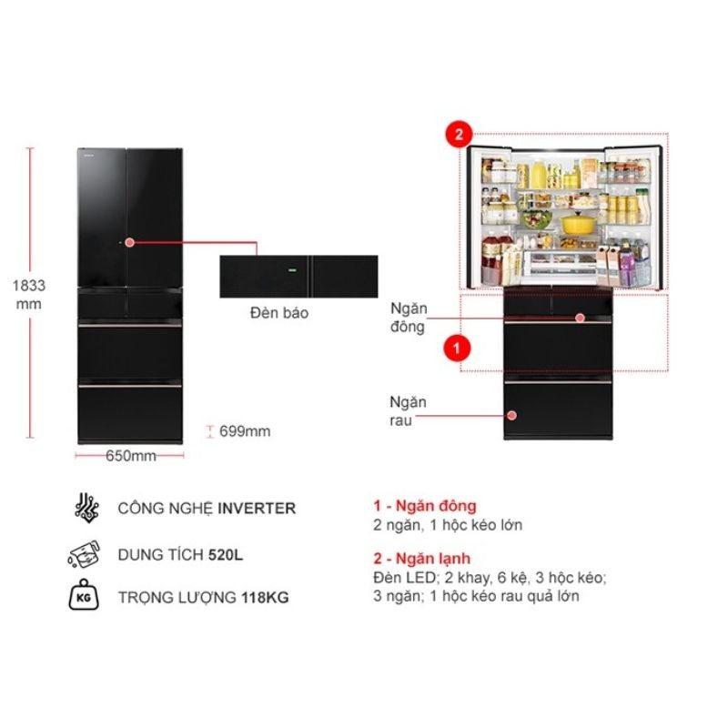 Chi tiết tủ lạnh 6 cánh 540 lít Hitachi HW540RV XK Chi tiết tủ lạnh 6 cánh 540 lít Hitachi HW540RV XK